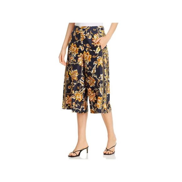 KOBI HALPERIN Womens Black Zippered Elastic Waist Floral Wide Leg Pants XS